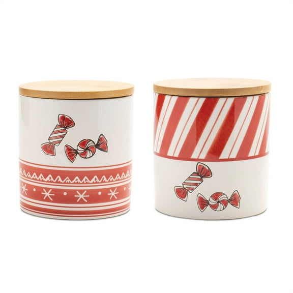 Melrose Ceramic Peppermint Candy Christmas Canister - 4.75" - Set of 4