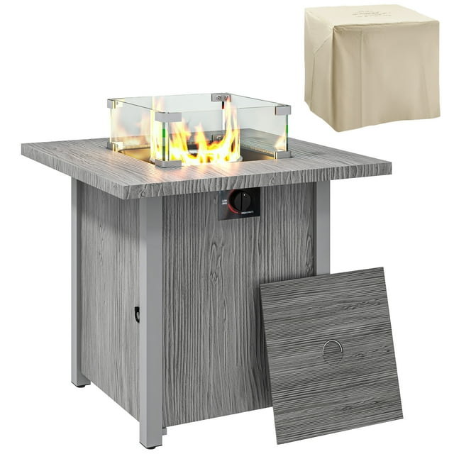 Outsunny Table de Foyer au Gaz Propane pour Terrasse Extérieure avec Housse Gris