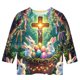 thumbnail image 5 of Blusas y camisas de cuello redondo y manga larga para niños, blusas/camisas de poliéster con estampado de corazones, mangas 3/4 y cuello redondo, elegantes e informales., 5 of 5