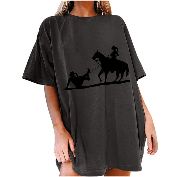 ZVAVZ Tunic Tops To Wear with Leggings Womens Round Neck Casual Print T-Shirt Short Sleeve Tops Cozy Soft Loose Fit Tee