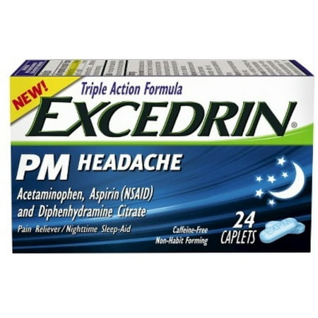 Excedrin PM Headache Pain Reliever/Nighttime Sleep-Aid Caplets, 24 ea (Pack of