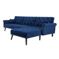thumbnail image 6 of Convertible Futon Sofa Bed, 115 Inch Velvet Upholstered Accent Sectional Sofa with Adjustable Backrest and Wood Legs, Modern Folding Sofa Chaise Sofa for Living Room Office, Navy, 6 of 7