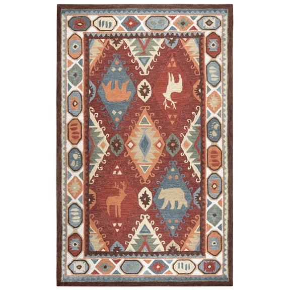 Rizzy Rugs Northwoods Area Rug NWD106 Red Bears Scrolls 5' x 8' Rectangle