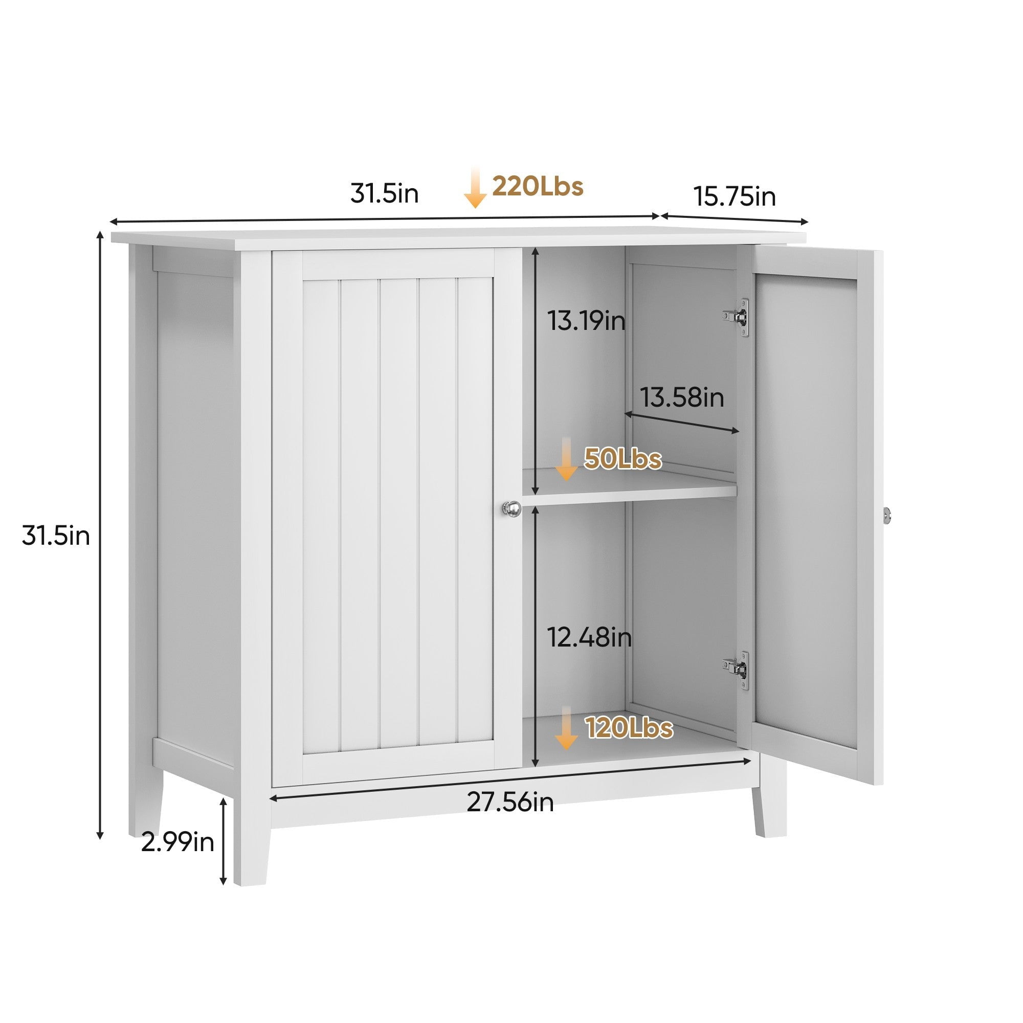 Sailvan White Double Door Storage Cabinet, Mid-Century Modern Freestanding Buffet with Silver Knobs