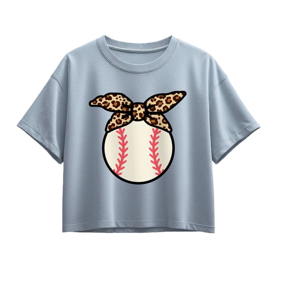Instant Message - Baseball Leopard Bandana Short Sleeve Boxy Graphic T-Shirt