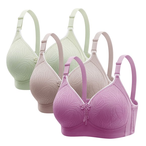 HVOBTTY Women's Push Up Wireless Bra, 3PC Women's Middle-aged and Elderly Plus Size Underwear Thin Mesh Front Buckle Style Nursing Underwear Multicolor, S