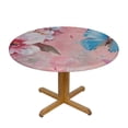 thumbnail image 3 of nygtbtfer Fitted Round Tablecloth with Elastic Edge Wipe Clean Spring Pink Peach Flowers Butterflies Table Cloth for Outdoor/Indoor Use,Fits Round Tables Small 54-58, 3 of 8