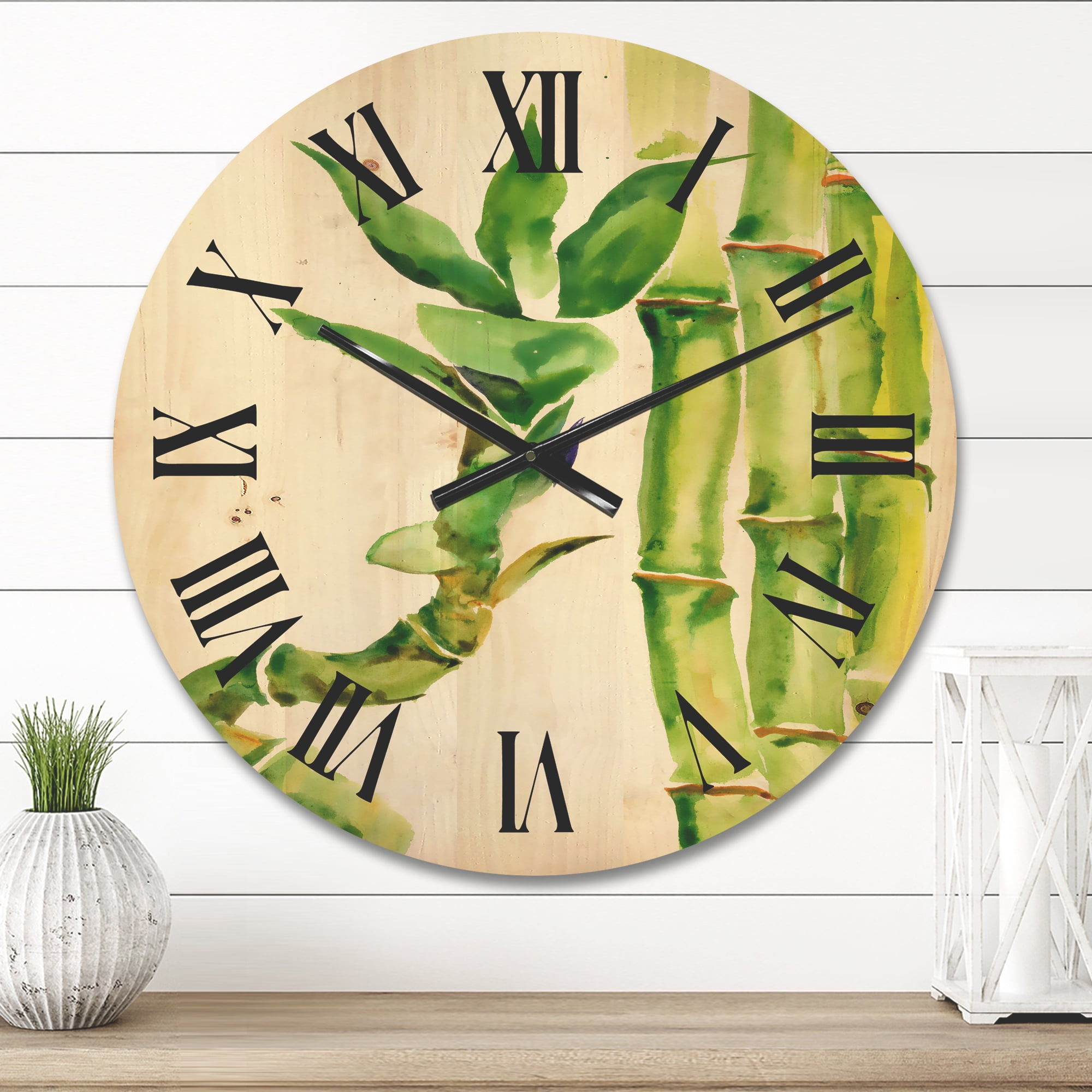 Designart 'The Forest of Bamboo Branches VI' Tropical Wood Wall Clock