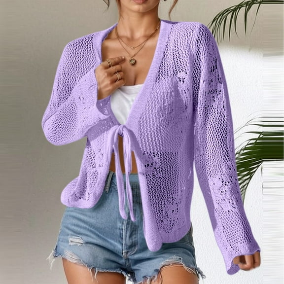 Women's Summer Knit Cardigan With Cutout Details For Beach And Casual Wear Netted Cardigan Shaker Zip Front Cardigan plus Size Cardigan Lightweight Long Cardigan Sweaters for Women Winter Open