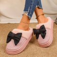 thumbnail image 2 of Suede Platform Slippers for Women Sweet Bowknot Winter Plush Warm Comfy Soft Sole Nonslip Casual Slip on House Shoes Red Size 6.5, 2 of 6