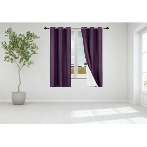 Gorgeous Home Linen Purple 2-PC Solid Blackout Grommet Lined Panel Curtain Set Window Treatments 37" Width x 63" Length Each pc