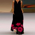 thumbnail image 1 of SMihono Robe Maxi Bohème d'Été pour Femmes Grande Taille Robe Longue Décontractée d'Été Ample Col en V avec Poches Imprimé Floral Sans Manches Robe de Plage, 1 of 5