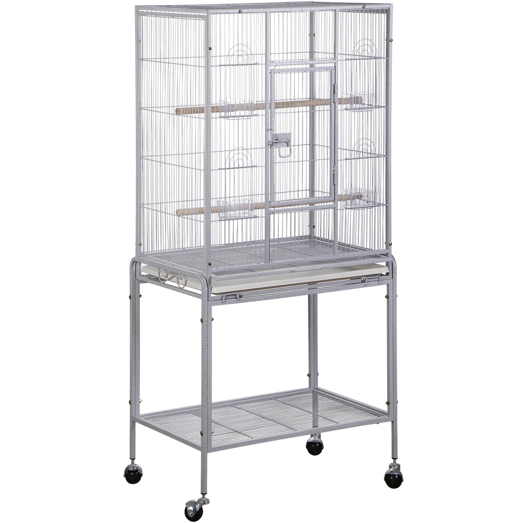 ZENY 53" Rolling Bird Cage Large Wrought Iron Cage Lovebird House with Rolling Stand White