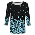 thumbnail image 4 of TSADFHJI Hauts de Sortie pour Femmes Tendance Femmes Décontracté Col Rond Manches Trois Quarts Style Ethnique Rétro T-Shirt Imprimé Décontracté m Argent, 4 of 5