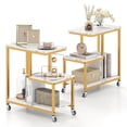 thumbnail image 1 of Costway 2 Pcs Table d'Appoint Moderne en Forme de G avec Étagères de Rangement et Roulettes Verrouillables pour Salon Blanc, 1 of 10