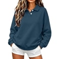 thumbnail image 3 of Women's Loose Casual Sweatshirts,2‑Button Collar Long Sleeve Solid Pullover Tops,Weekend Outing, 3 of 6