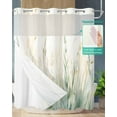 thumbnail image 2 of No Hook Shower Curtains with Snap in Liner, Spring Green Plant Waterproof Fabric Shower Curtain, Botanical Watercolor Leaf Double Layers & See-Through Top Window Bathroom Curtains 66''x72'', 2 of 6