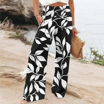 Runfenguu Golf Pants Women, Lightweight Pants Women Women Casual Loose Print Elastic Waistband Pocket High Waisted Straight Leg Pants