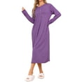 thumbnail image 2 of INSPIRE CHIC Women's Knit Nightgown Button Scoop Neck Long Sleeve Long Nightshirt XS Purple, 2 of 6