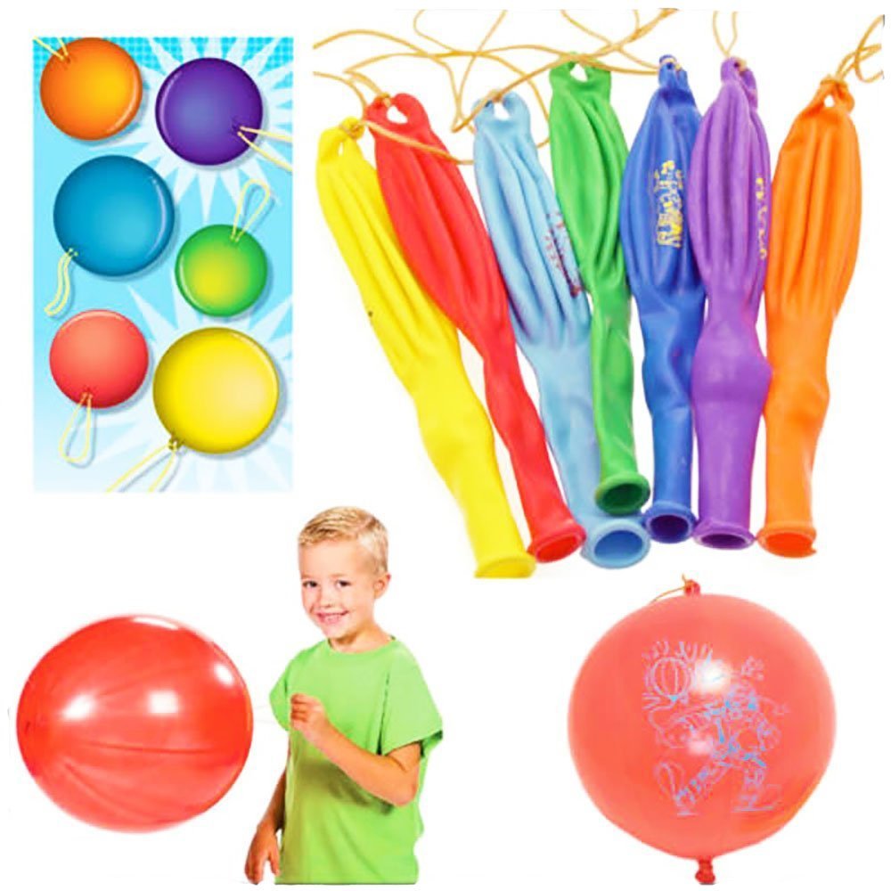 12' Punch Balloons with Rubber Band Handles Assorted Colors 50pcs