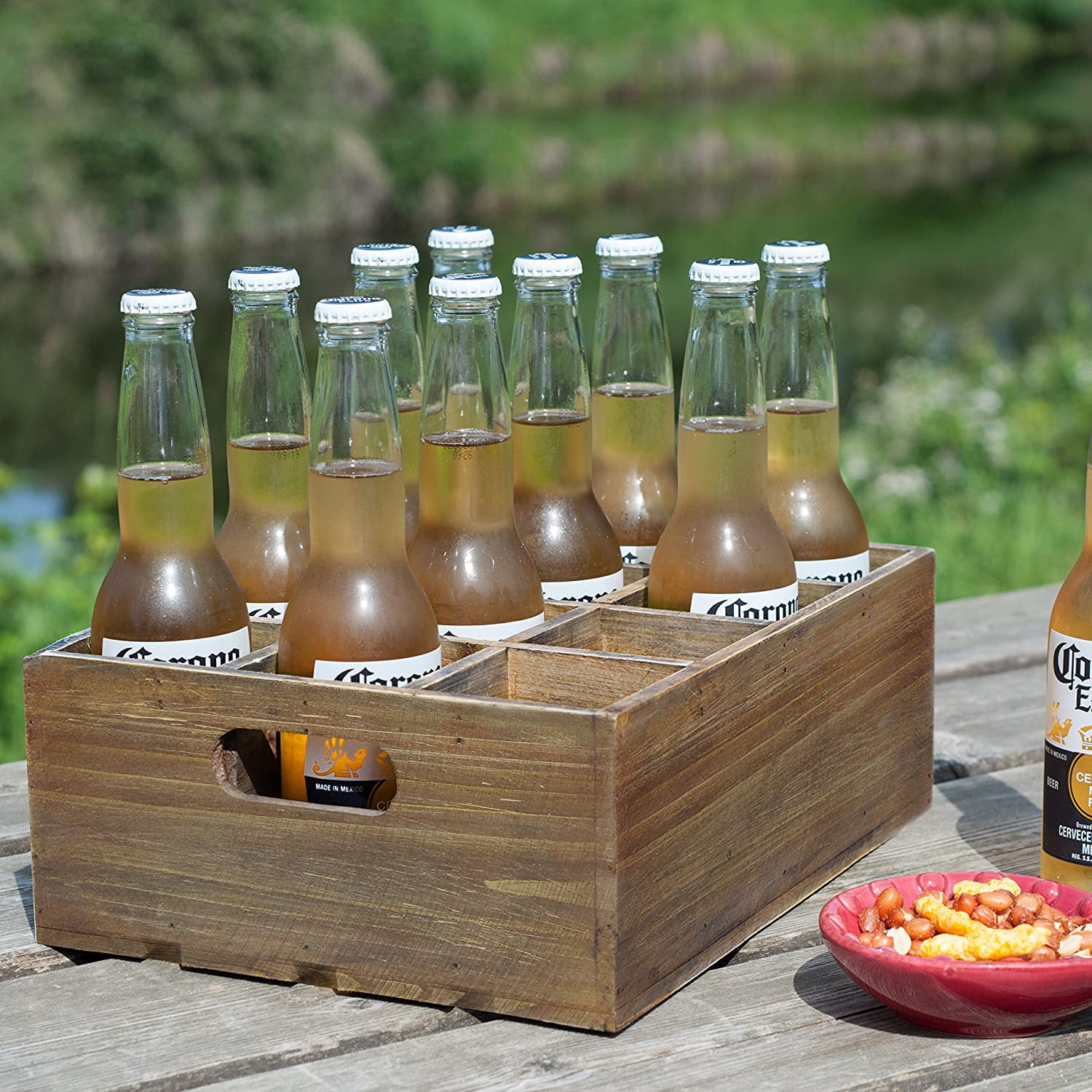 MyGift Vintage Brown Wood 12 Slot Beer Bottle Storage Box