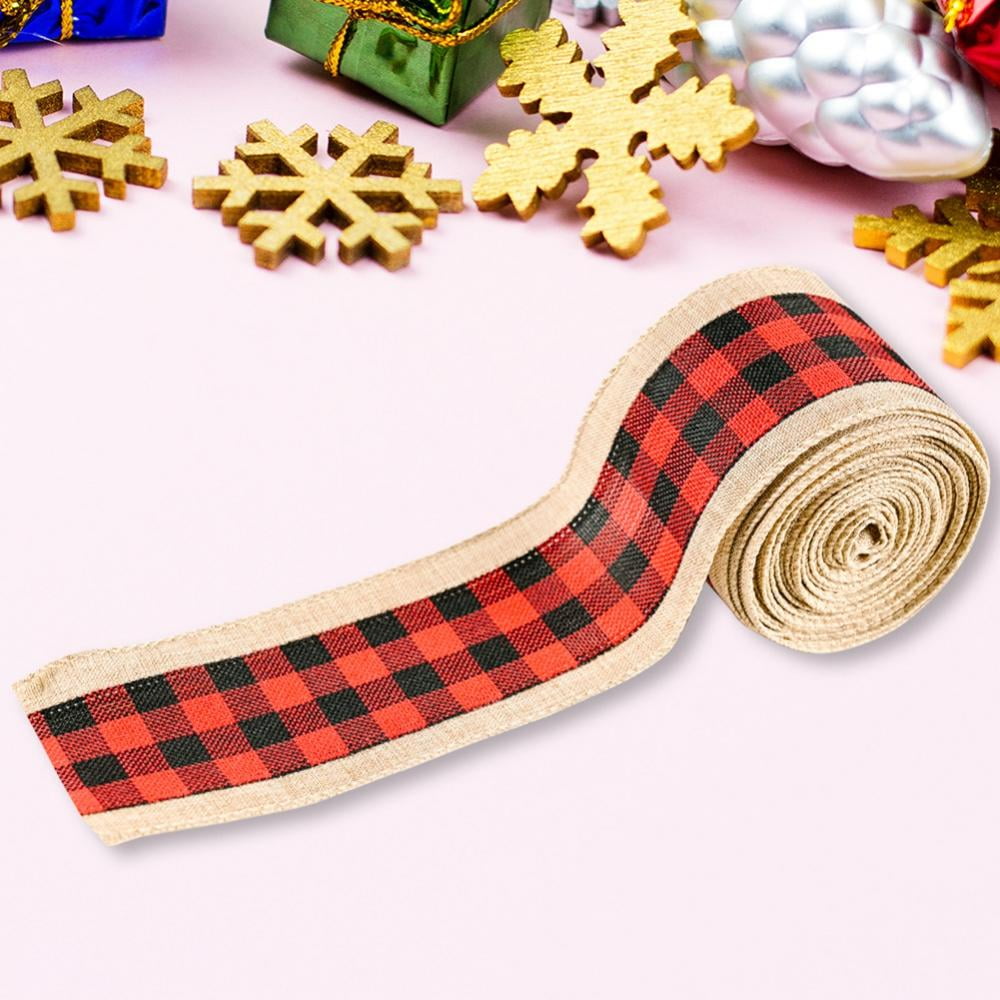 1 Rolls Christmas Ribbons Plaid Burlap Ribbon for DIY Wrapping Decorations body 