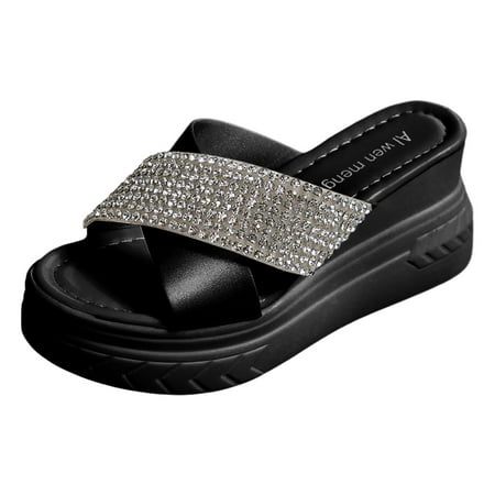 

PEASKJP Summer Sandals for Women Women s Summer Sandals Beach Bohemian Beaded Ankle Walking Strap Casual Flip Flops Ladies Flats Comfortable Shoes (Black 8.5)