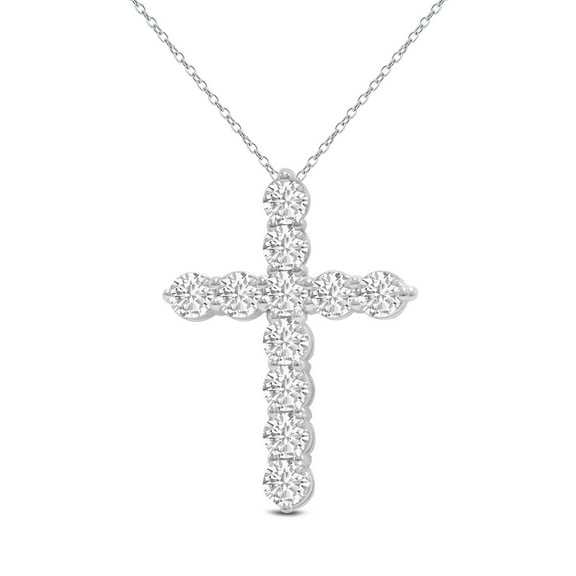 TimeLe$$ Classics Cross Pendant Necklace With Lab-Grown Diamond in 14K White Gold - 0.50 Carat TW