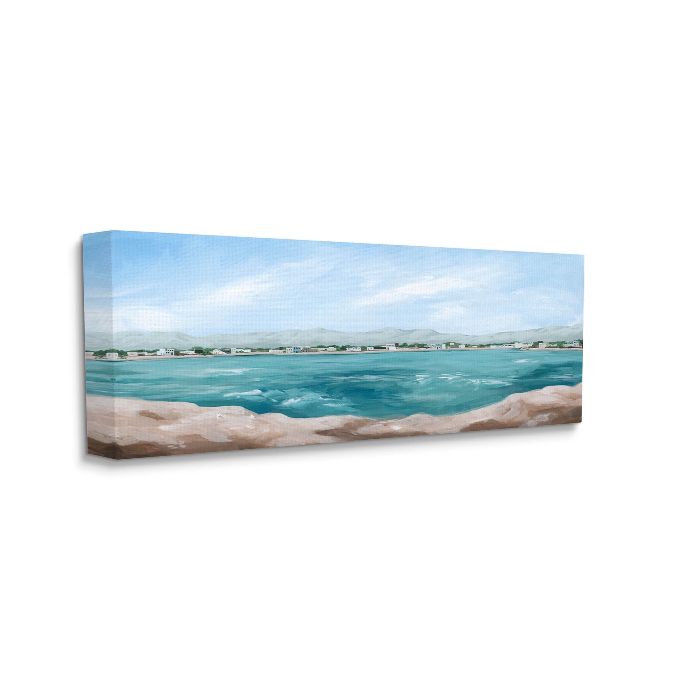 Stupell Industries Panoramic Rocky Ocean View Distant Town Painting Gallery Wrapped Canvas Print Wall Art, Design by Grace Popp