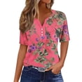 thumbnail image 2 of ALLLIST Tops for Women Henley Summer Short Sleeve T-Shirts Electrocardiogram Casual Pink Shirts Womens Clothing, 2 of 5