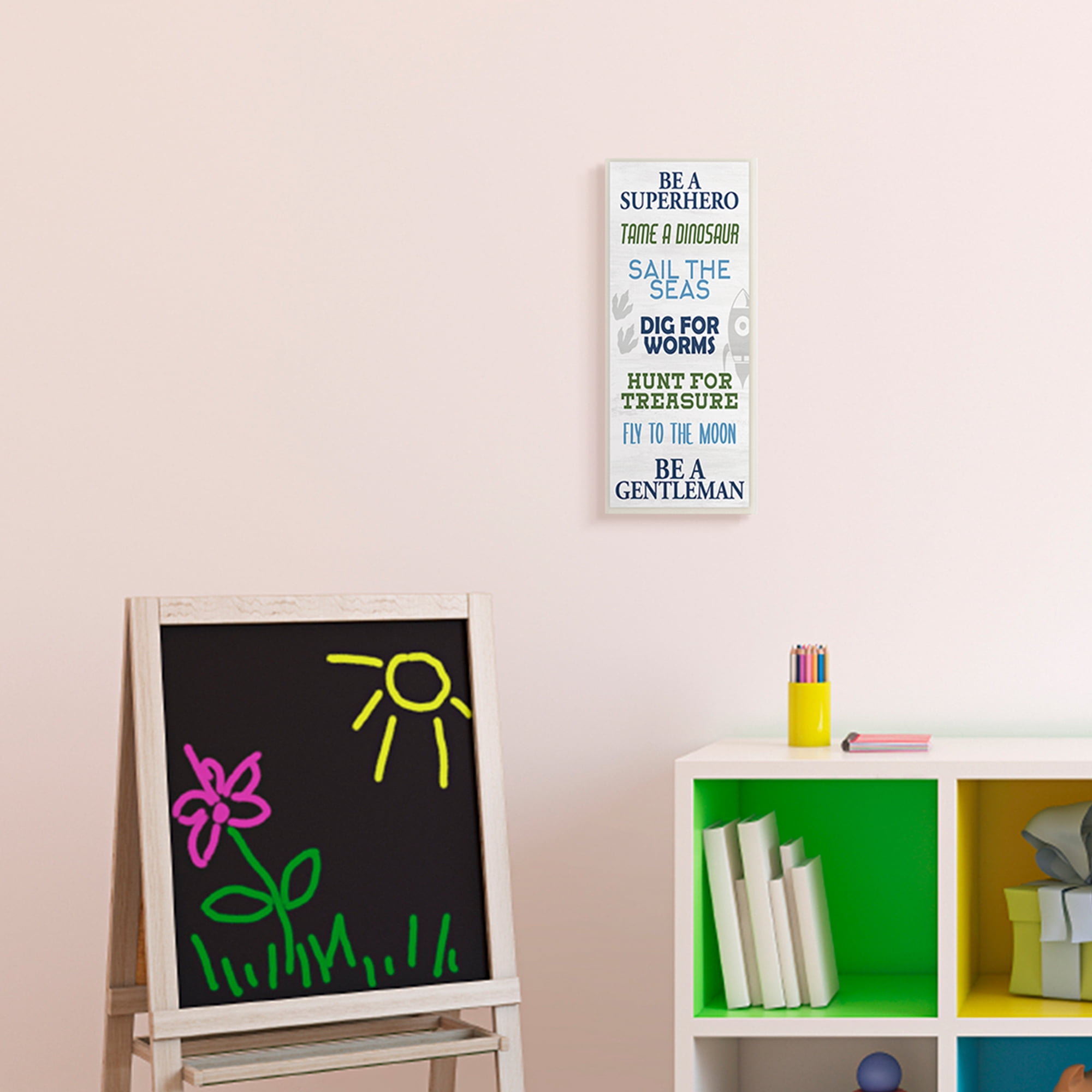 Be A Superhero Sign Childrens Imagination Phrases 17 in x 7 in Framed Painting Art Prints, by Stupell Home Décor