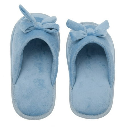 Living Health Products W1-10-Blue-9-10 Womens Memory Foam House Slippers - Open Toe coral fleece slipper with butterfly
