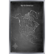 Chalk Map - North America Wall Poster, 14.725" x 22.375", Framed