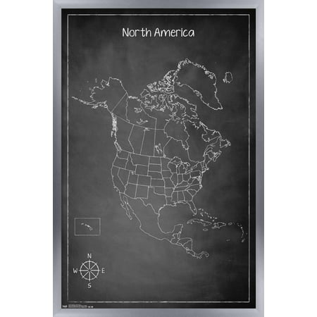 Chalk Map - North America Wall Poster, 14.725" x 22.375", Framed