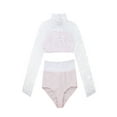 thumbnail image 3 of iiniim Kid Girls 2Pcs Lace Long Sleeve Crop Top with Booty Short Briefs Ballet Dancing Performance Costume, 3 of 7