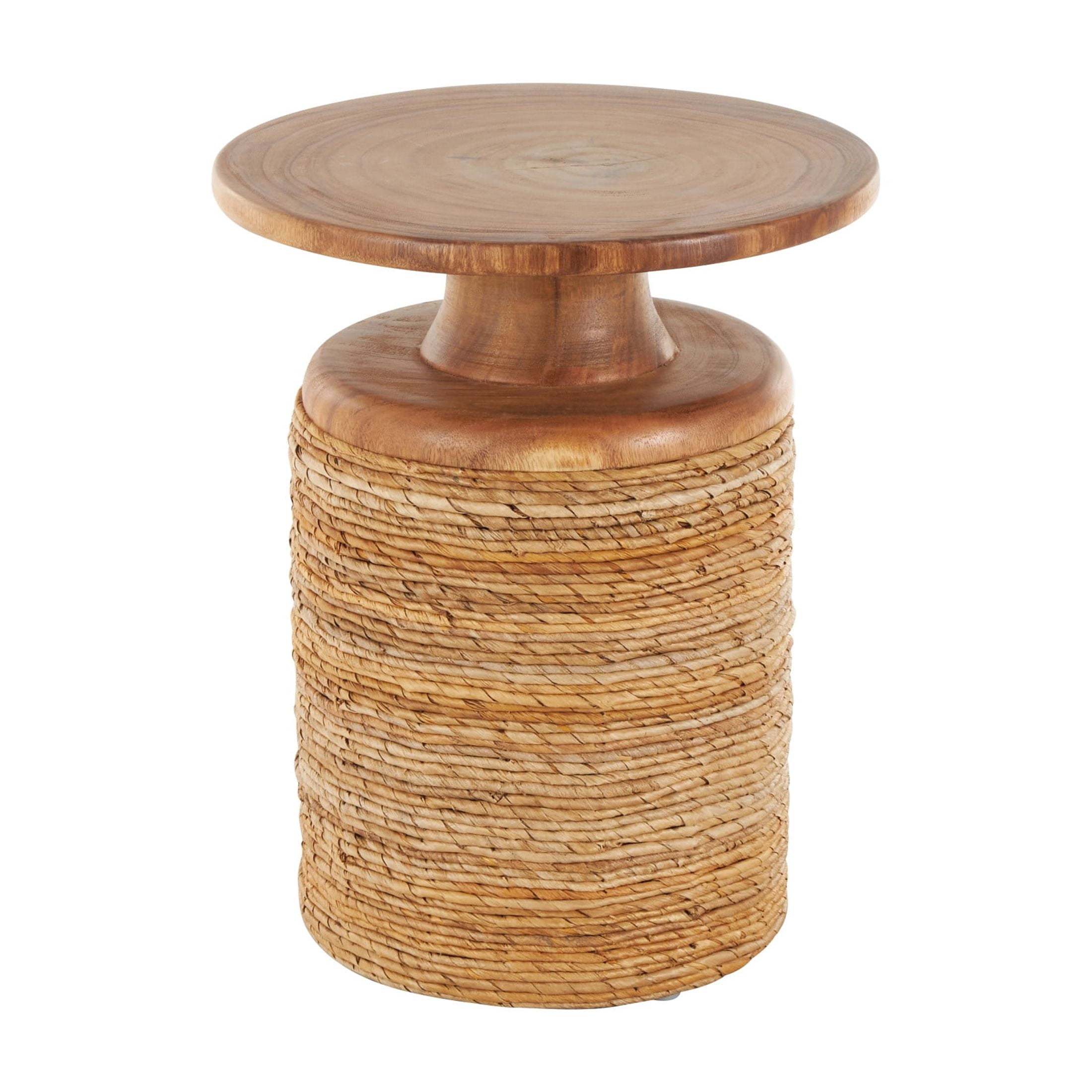 DecMode 16" x 20" Brown Banana Leaf Handmade Woven Accent Table with Wooden Tabletop, 1-Piece