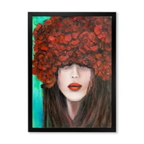 Designart 'Portrait Of A Young Lady With Red Flowers' Modern Framed Art Print