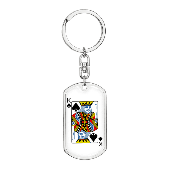 King of Spades Gambler Stainless Steel or 18k Gold Premium Swivel Dog Tag Keychain