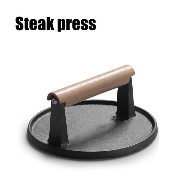 RKSTN Meat Press Circular Striped Meat Pressing with Beech Handle Steak Meat Pressing Machine for Barbecue Kitchen Gadgets
