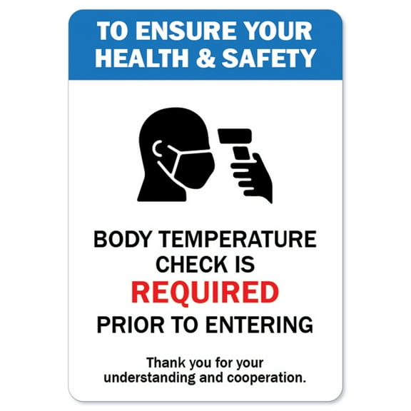 COVID-19 Notice Sign - Body Temperature Check Is Required | Vinyl Decal | Protect Your Business, Municipality, Home & Colleagues | Made in the USA