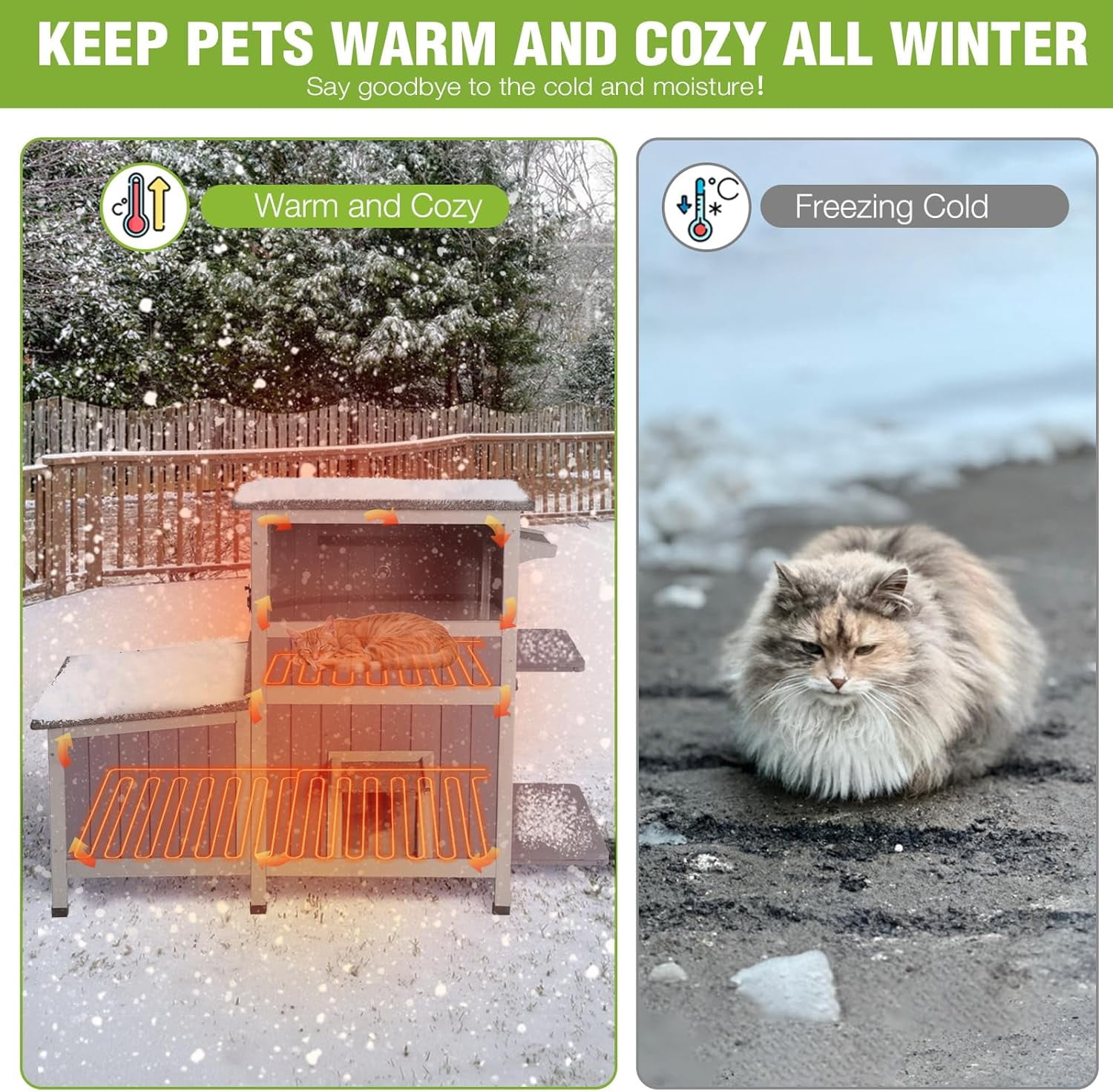 Aivituvin Heated Cat House for Outside Indestructible Outdoor Cat House Insulated Large Weatherproof Feral Cat Shelter with Heating Pad, Insulated Thermal Liner for 1-5 Barn Cats (Winter-Ready)