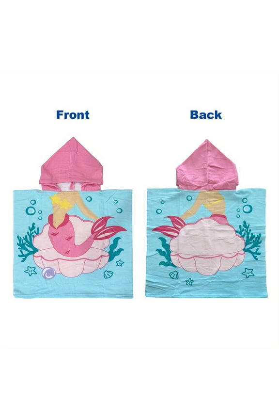 Kids hooded beach towel, child wearable hood bath cape towel, shark printed absorbent toddler swim wrap poncho, quick dry superfine fiber kids bathing pool changing cover up