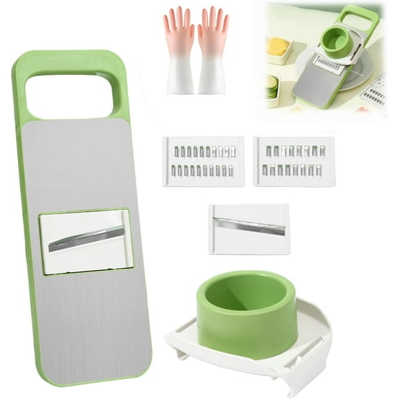 Martivex Slicer, Martivex Woyuosn 6-in-1 SafePrep Mandoline Slicer, Vegetable Slicer with Finger Guard Food Holder Cut Resistant Gloves, 5 Stainless Steel Blades for Julienne, Grating, Slicing (A)