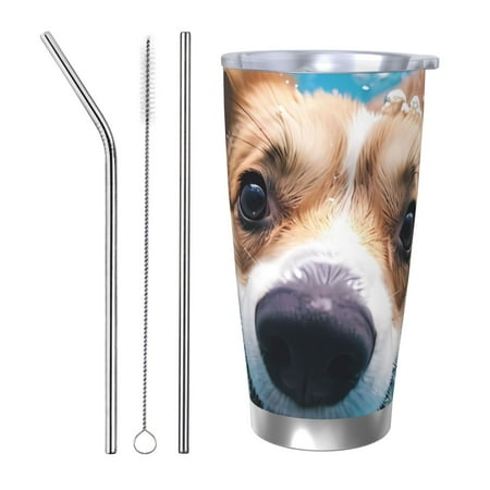 

Logiee Sea Swimming Corgi Print 20OZ Car Cup with Lid Stainless Steel Vacuum Insulated Double Wall Travel Tumbler Durable Insulated Coffee Mug Thermal Cup with Straw-Straw Three-piece Set