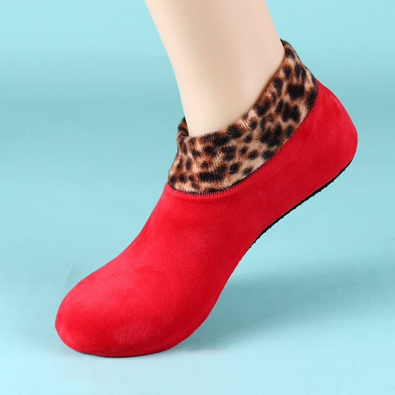 Costyle Women's Winter Warm Gripper Socks Non Slip Leopard Soft Thermal  Socks 1Pair, Red