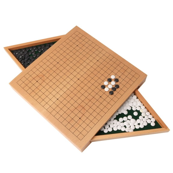 GSE Games & Sports Expert 12" Wooden Go Board Game Set with Storage Drawers and Plastic Stones