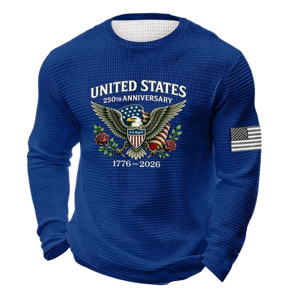Men's 4th of July Shirts 250 Anniversary USA Sweatshirt with Eagle Print Neck Loose Pullover Tops Long Sleeve Patriotic Shirts