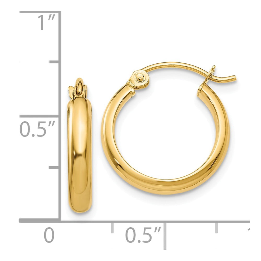 Real 14kt Yellow Gold Round Tube Hoop Earrings; for Adults and Teens; for Women and Men