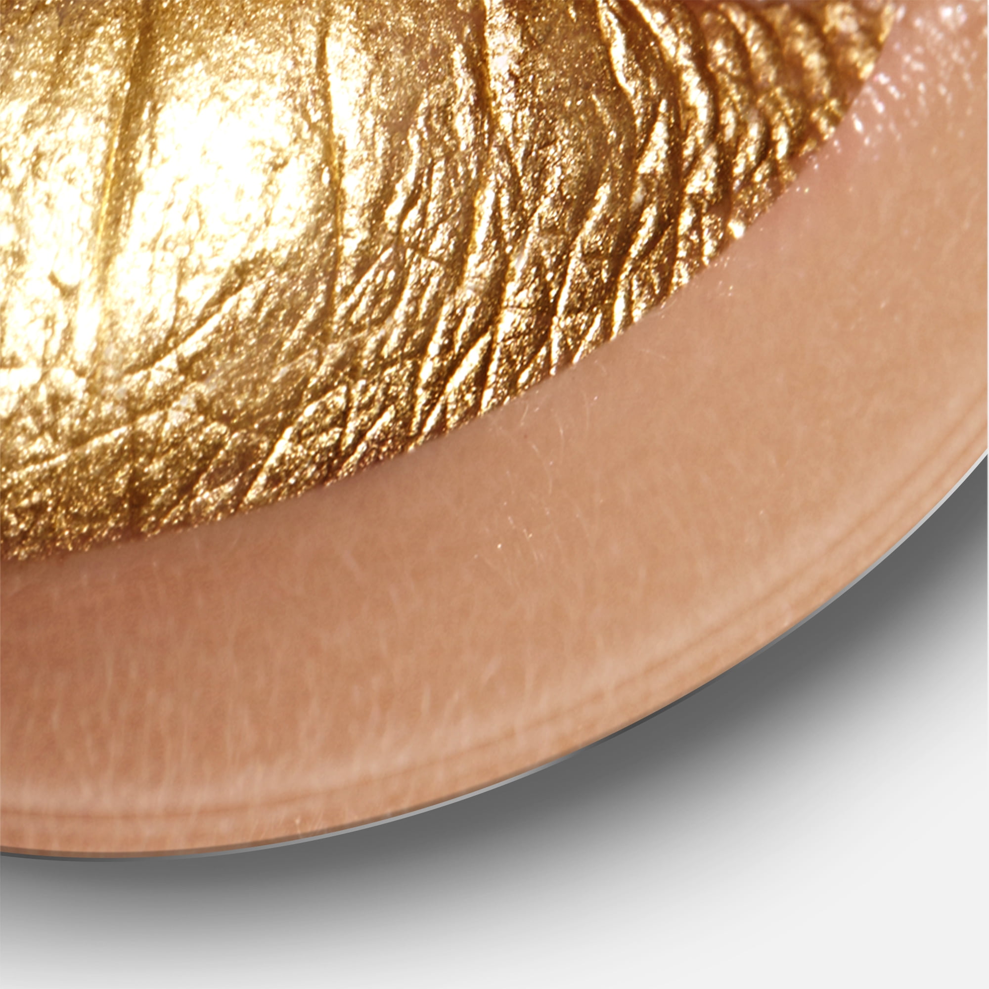 Designart 'Close Up of Woman Plump Lips With Golden Lipstick' Modern Circle Metal Wall Art 23x23 - Disc of 23