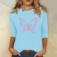 thumbnail image 2 of IROINNID On Sale Breast Cancer Pullover for Women Breast Cancer Awareness Comfy Printed Loose T-shirt 3/4 Sleeves Blouse Round Neck Tops,Sky Blue, 2 of 5